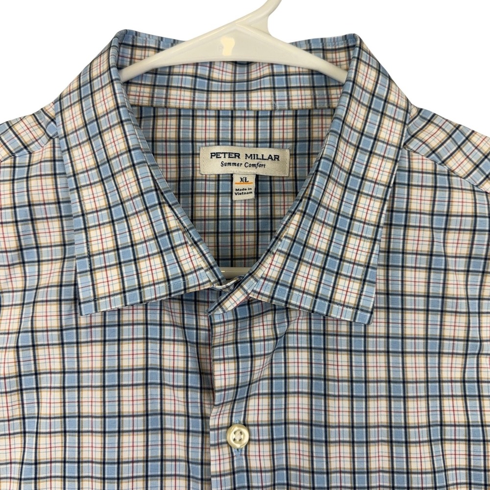 Peter Millar Shirt Mens XL Blue Plaid Summer Comfort Long Sleeve Button Up
